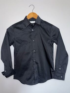 Calvin Klein Black Slim Fit Stretch Long-Sleeve Button-Down Shirt for Boys Sz 10